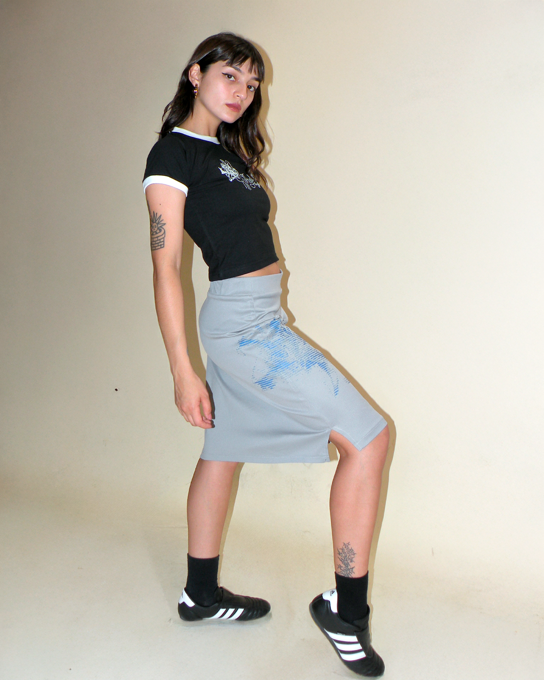 Falda Deportiva Flor Malla Pique Gris (Preventa)