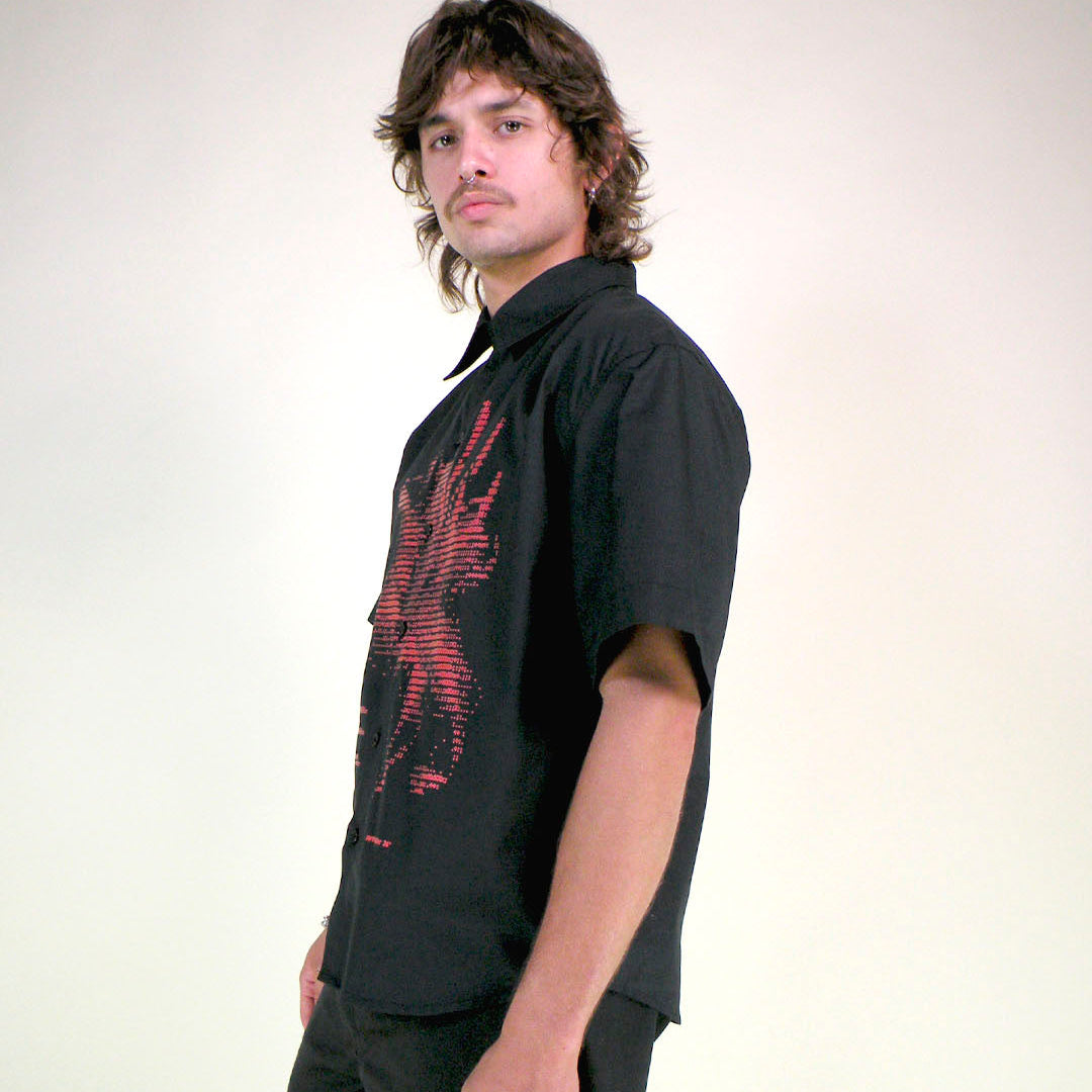 Camisa M/C Negra Flor Impresora 1993